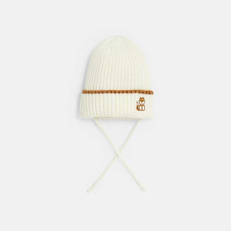 Bonnet en maille tricot à revers blanc bébé fille