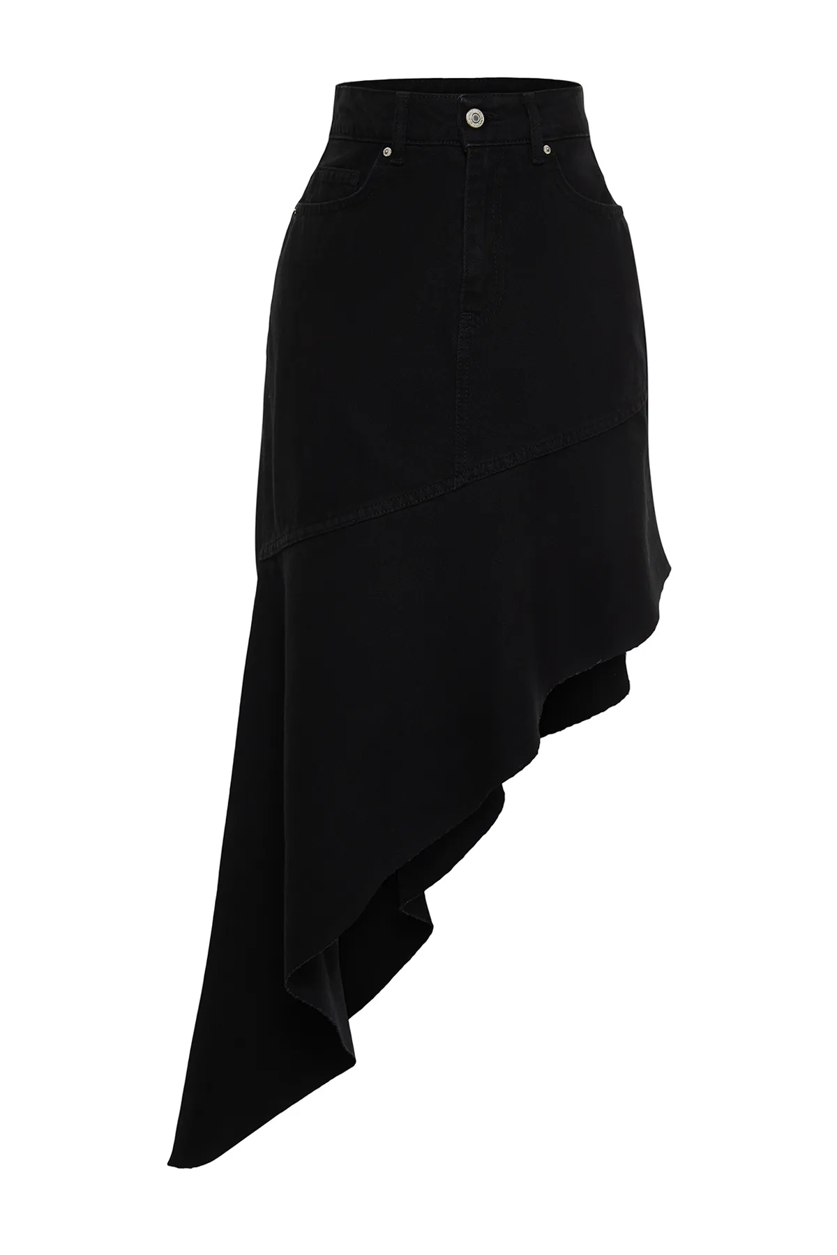 Trendyol Collection  Schwarzer asymmetrischer Maxi-Jeansrock mit hoher Taille TWOSS24ET00096