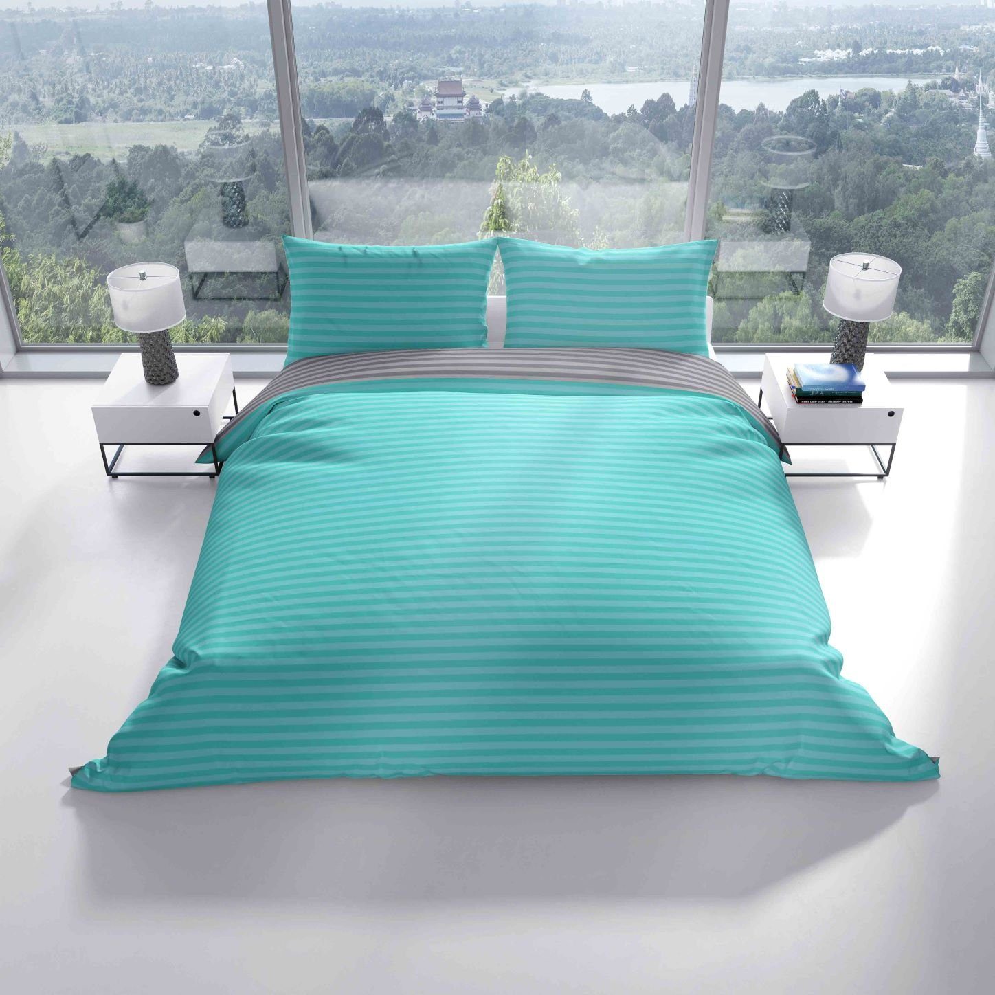 Bettwäsche Baumwolle 135x200, 155x200, 155x220, 200x200, 200x220 oder 240x220, Leonado Vicenti, Renforcé, 2 teilig, Wendebettwäsche Streifen mit Reißverschluss