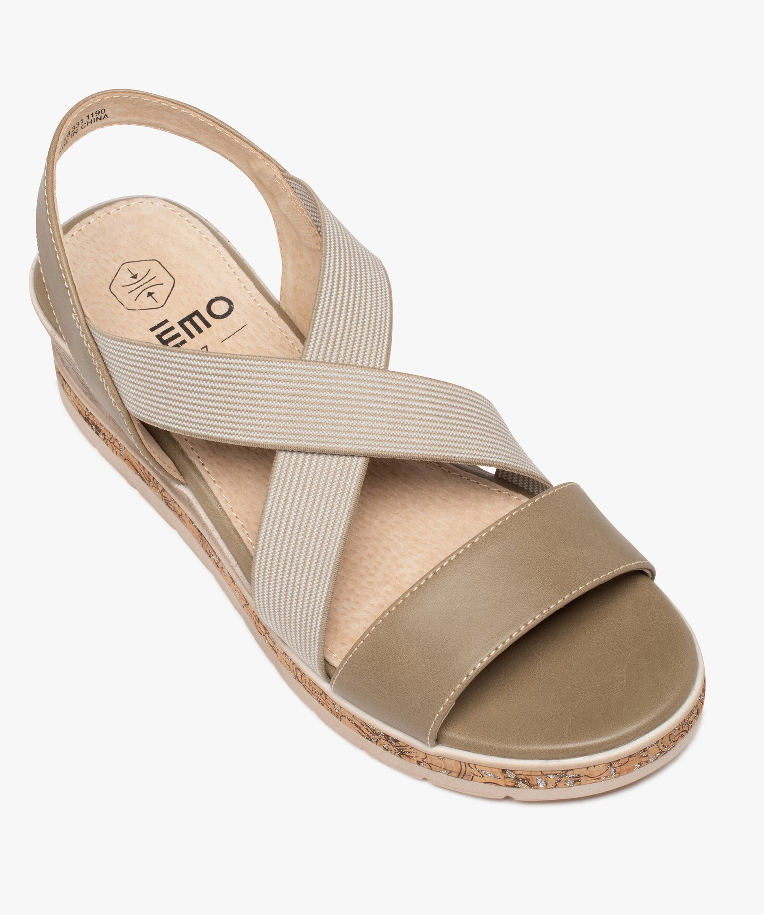 Sandales confort femme compensées à brides élastiquées taupe | GEMO