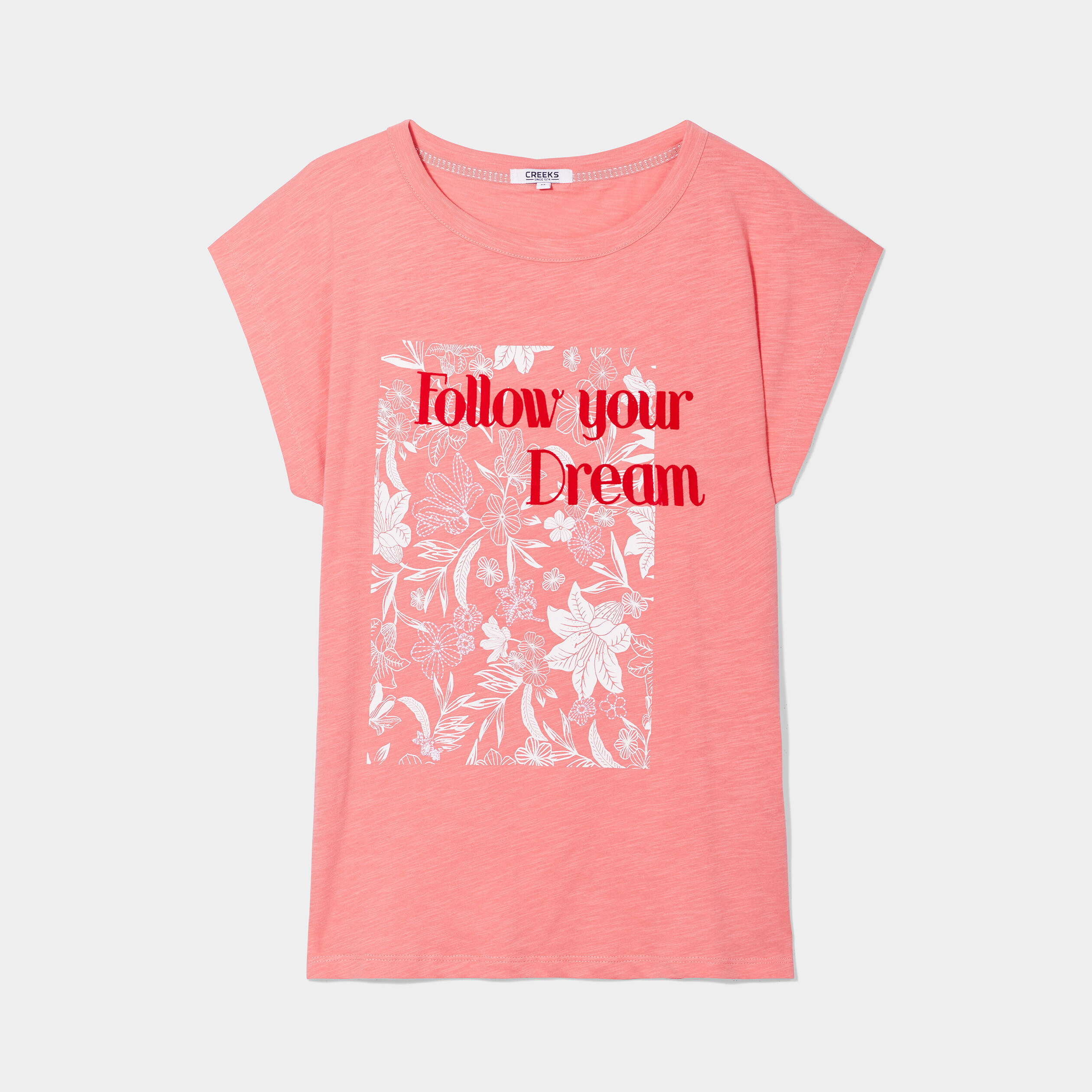 T-shirt droit manches courtes Creeks rose femme | La Halle