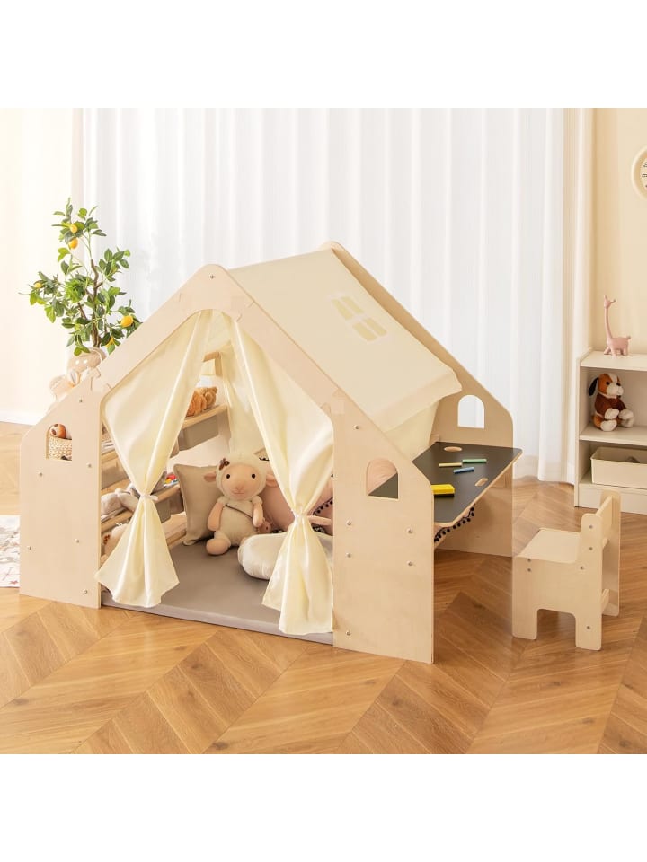 COSTWAY 6-IN-1 Kinderzelt Holz in Beige günstig kaufen onesize