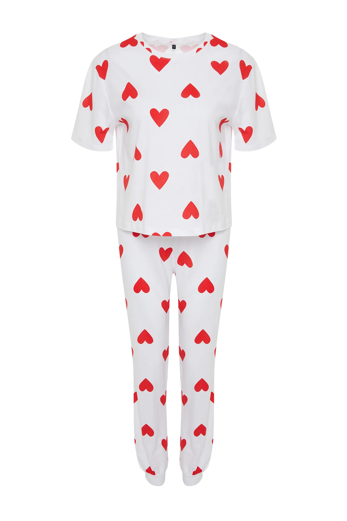 Trendyol Collection  Weißes Pyjama-Set aus 100 % Baumwolle mit Herzmuster THMSS24PT00336