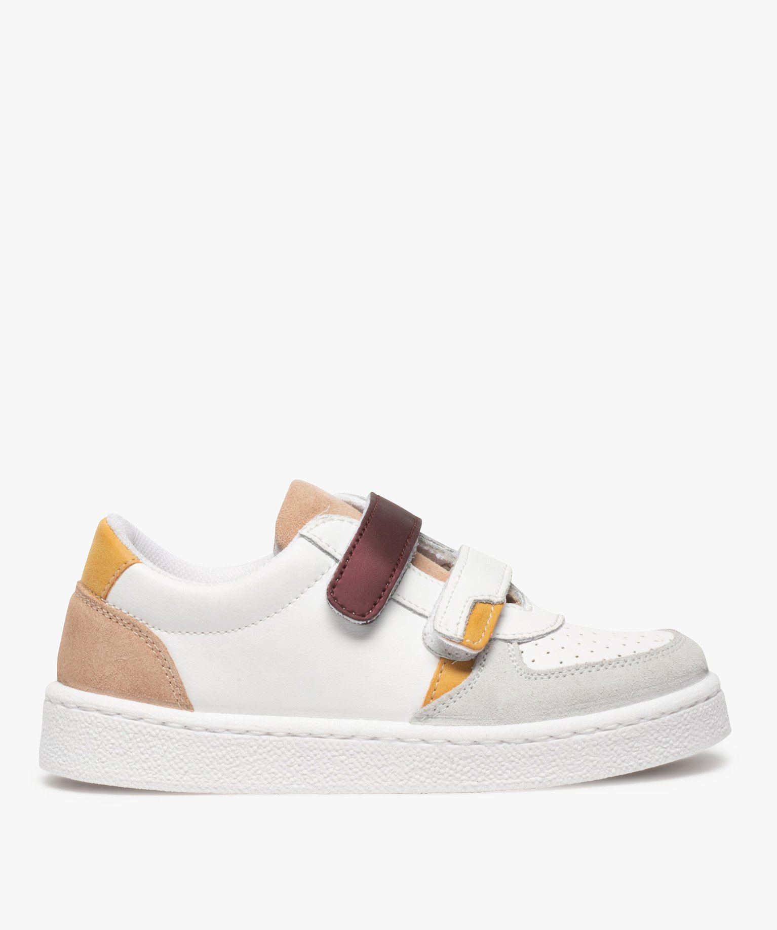 Baskets fille colorées en cuir fermeture scratch blanc | GEMO