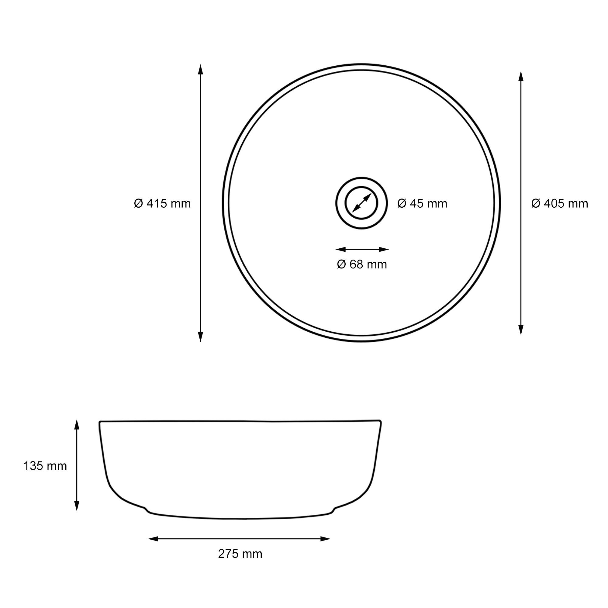 ML-DESIGN Waschbecken Aufsatzwaschbecken Waschtisch Waschschale Waschplatz Handwaschbecken, Keramik Schwarz matt Ø415x135mm Runde Modern