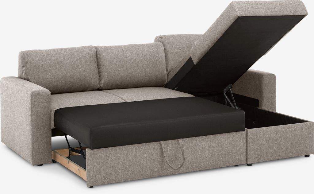 MARSLEV Sofá cama MARSLEV com chaise longue, tecido cinza claro
