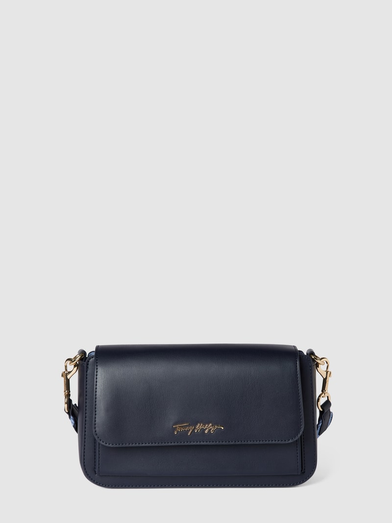 Handtasche mit Label-Applikation in dunkelblau
