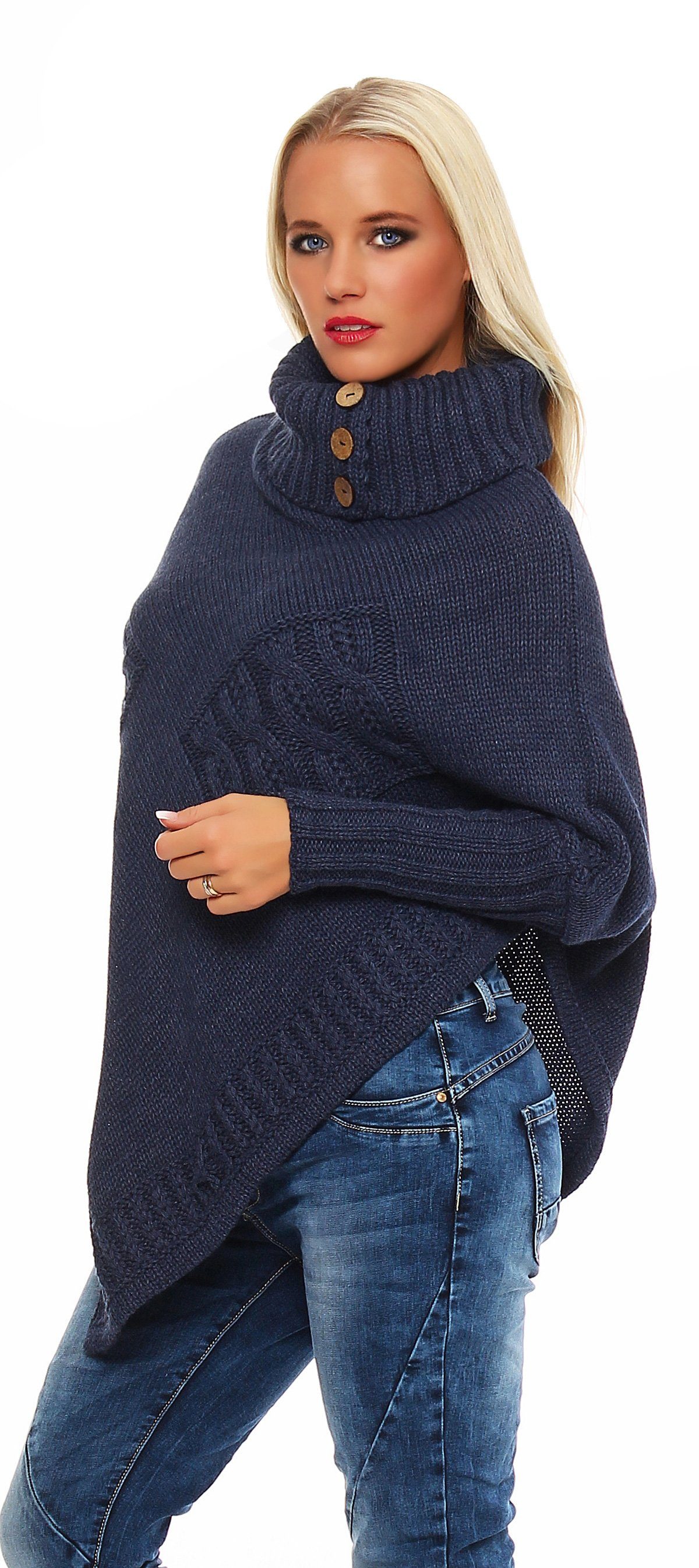 Mississhop Strickponcho Poncho Strick Sweatshirt Pullover Umhang Überwurf M. 3001