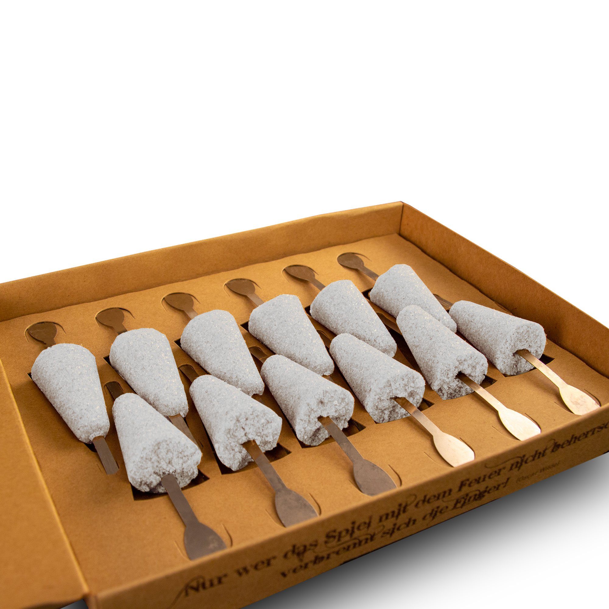 Feuerzangentasse Bowle-Set Feuerzangentasse Zuckerhut-Sticks, 12 Stück (12x Zuckerhut-Stick), Mini-Zucker-Hut mit Einweg-Feuerzange (aus Edelstahl)