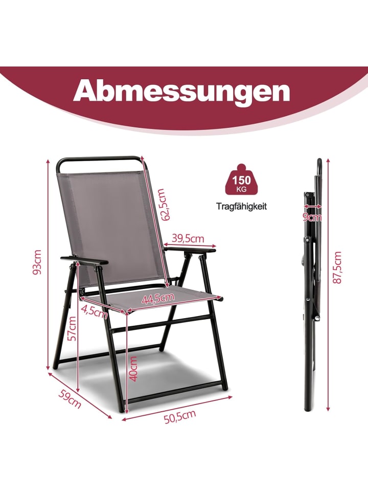 COSTWAY 2er Set Gartenstühle klappbar in Grau günstig kaufen onesize