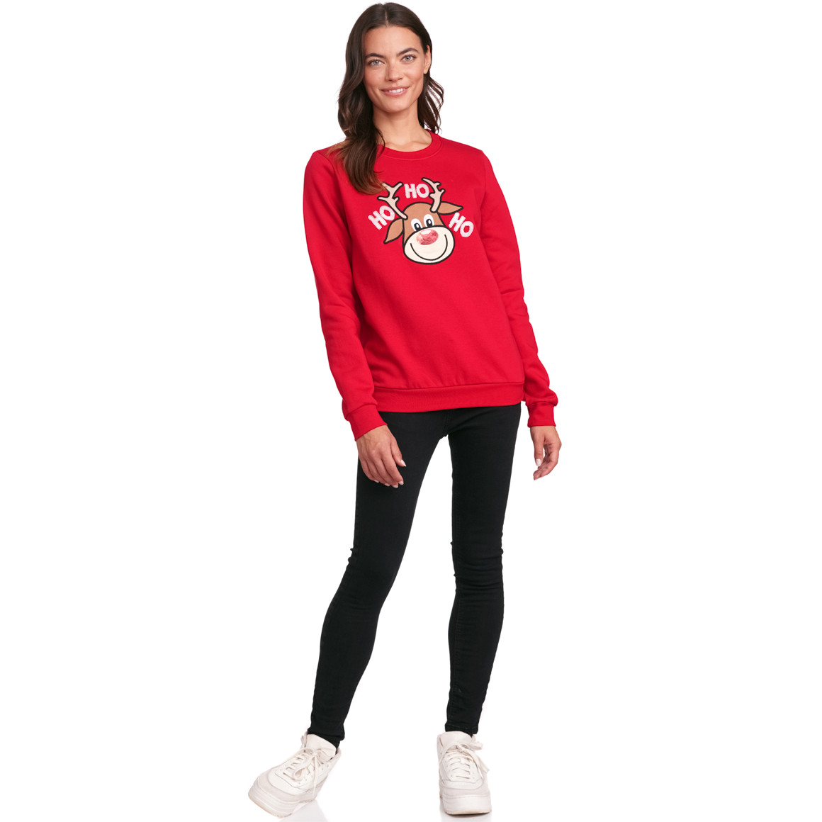 Damen Weihnachtssweatshirt mit Applikation rot