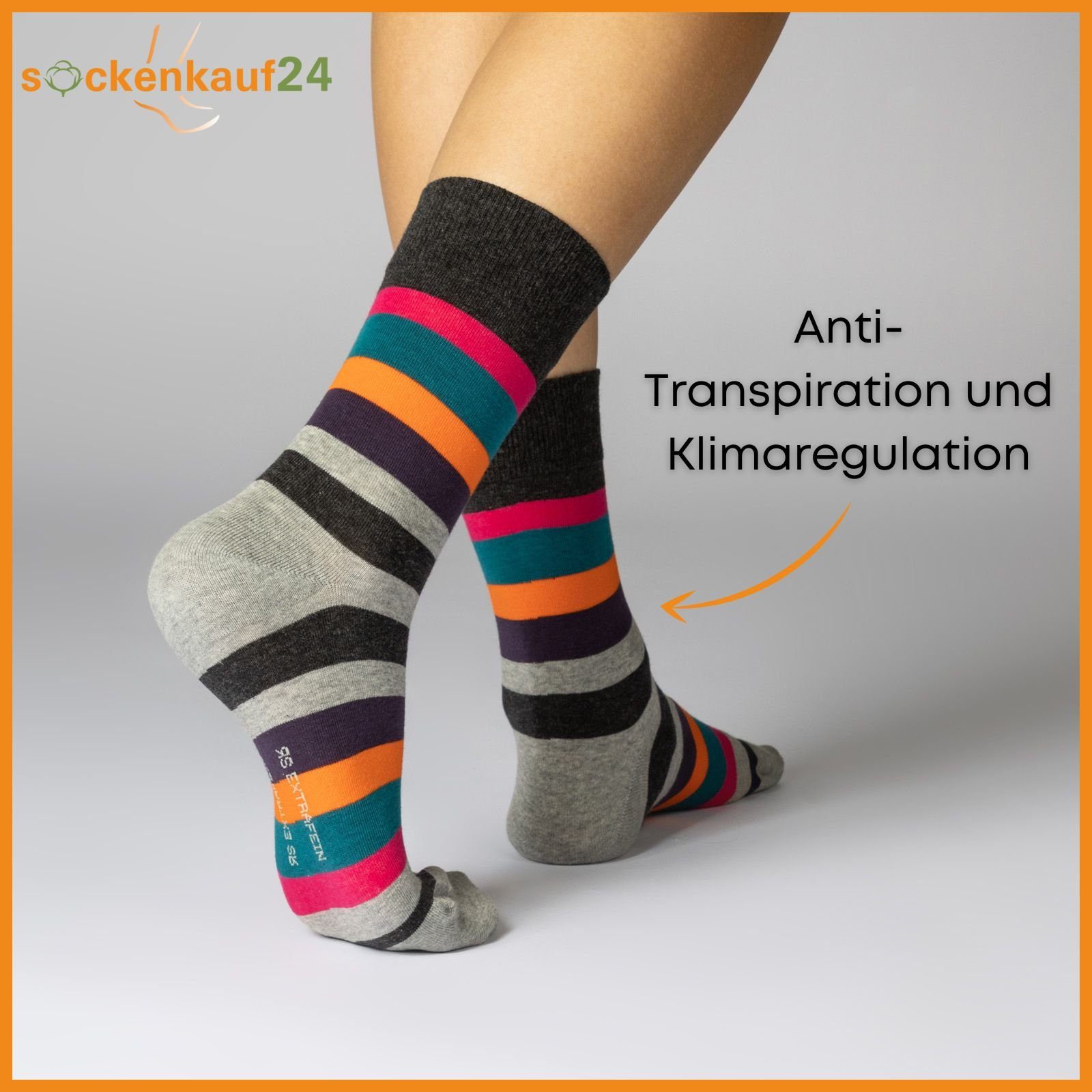 sockenkauf24 Basicsocken 6 oder 12 Paar Damen Socken Ringel Bunt (6-Paar, 39-42) Baumwolle Komfortbund ohne Naht - 11979 WP