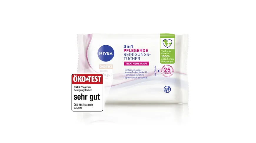 NIVEA 3in1 Pflegende Reinigungstücher Trockene Haut 25 Tücher