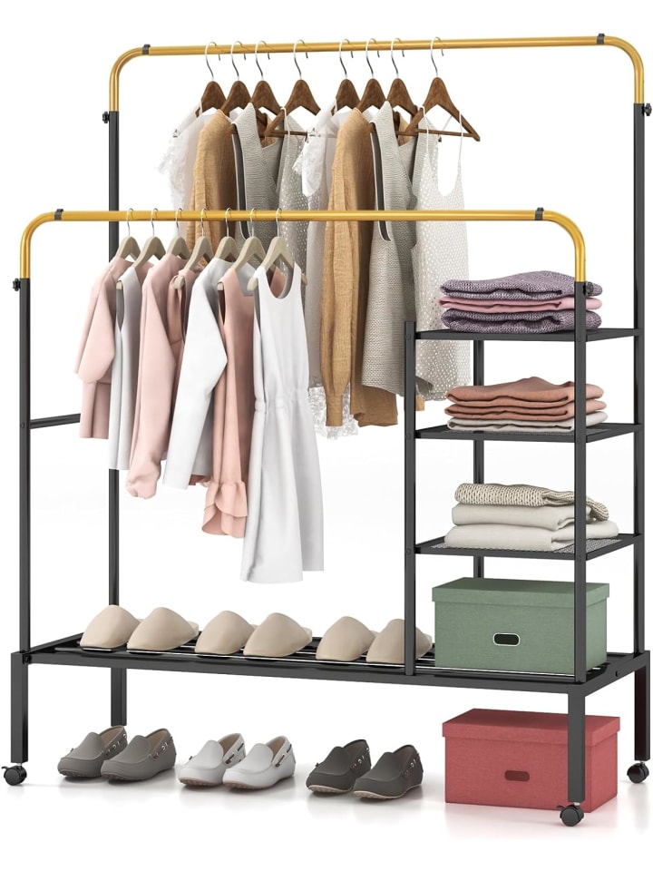 COSTWAY Kleiderständer auf Rollen 170cm in Gold günstig kaufen onesize