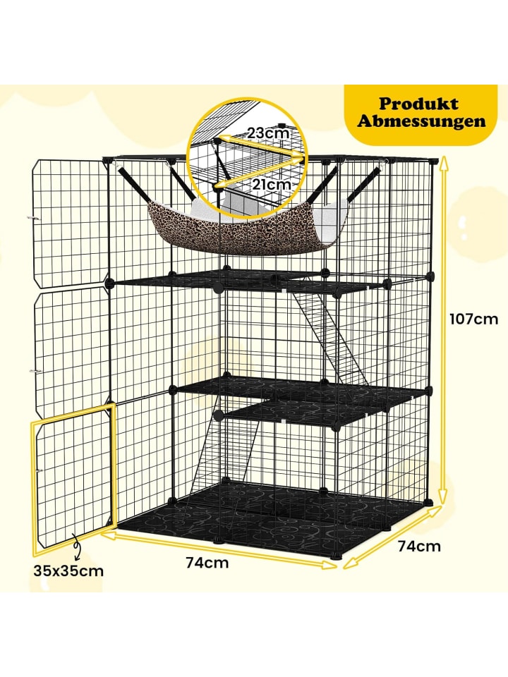 COSTWAY Katzenkäfig 3-stöckig 74 x 74 x 107 cm in Schwarz günstig kaufen onesize