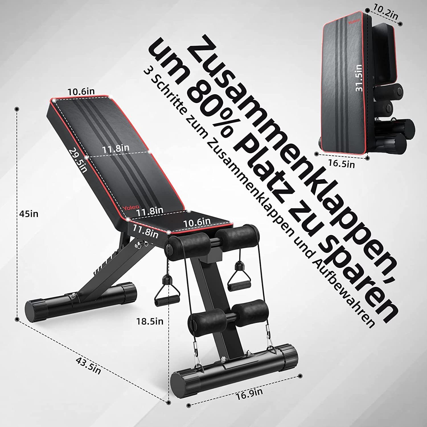 YOLEO Hantelbank Klappbare Hantelbank Training Fitness Bank Bauchtrainer bis 250kg