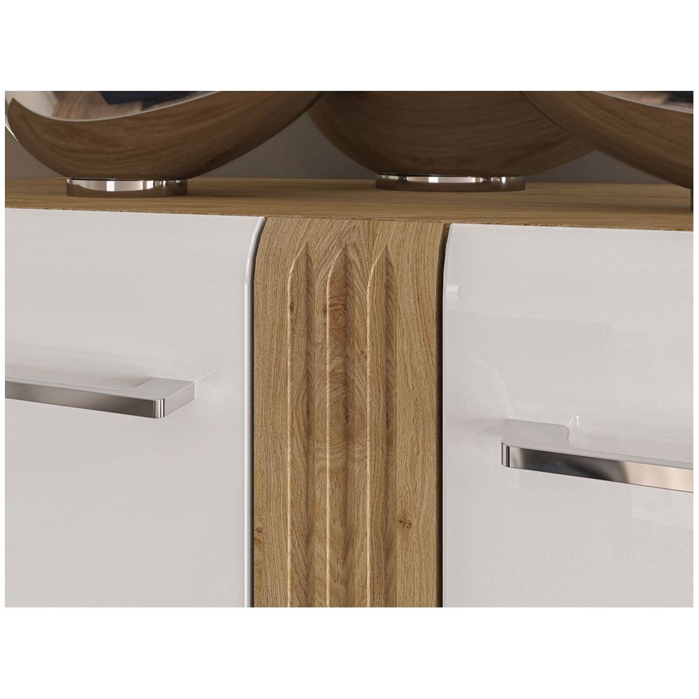 Lomadox Wohnwand AKRON-131, (4-St., 4-tlg), Anbauwand inkl. Vitrinenschrank, Lowboard, Wandboard und Highboard