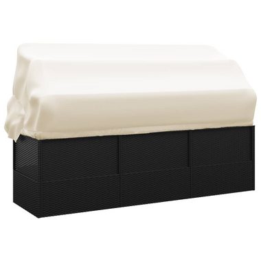 vidaXL Gartenliege Outdoor-Loungebett mit Dach und Kissen Schwarz Poly Rattan, 1 St.