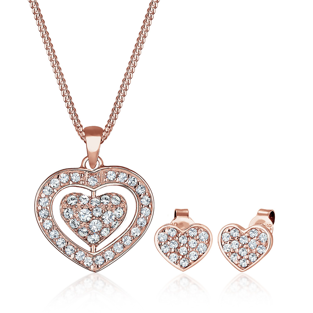 Elli Elli Ensemble de Bijoux Herz Kristalle Pretty 925 Silber Bijoux