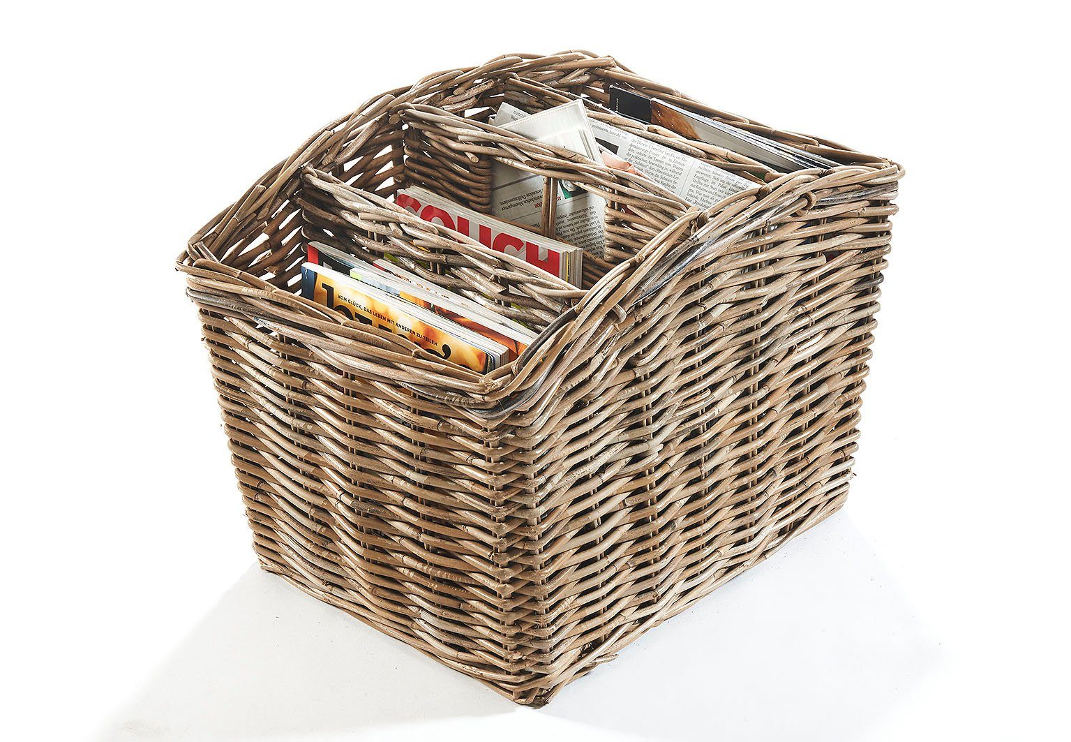Kobolo Zeitungsständer Magazinsammler aus Rattan - kubu grey - 4 Fächer