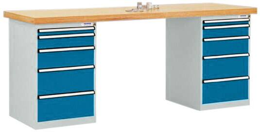 Manuflex Werkbanksystem Combi 1 Buchenholz, Stahl Lichtgrau, Brillantblau 2.000 x 700 x 840 mm