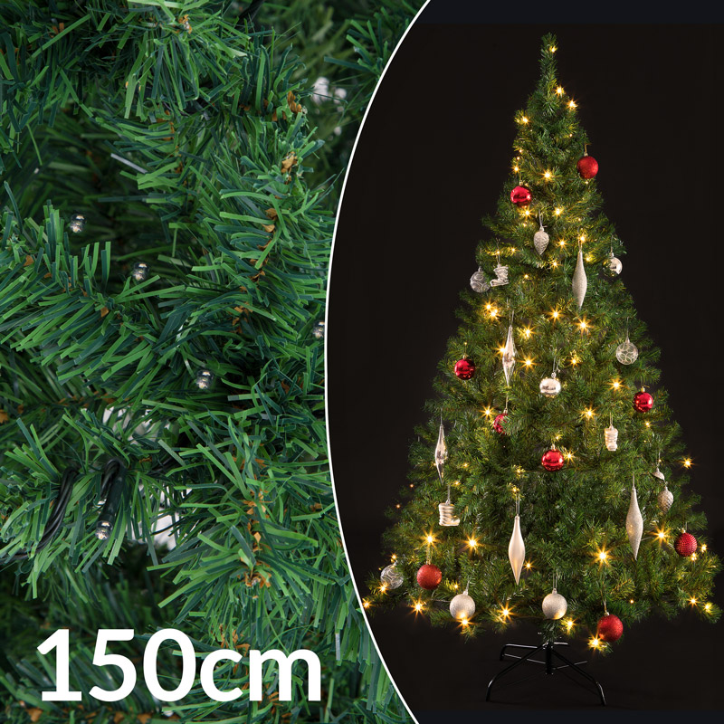 Casaria Weihnachtsbaum PVC inkl Lichterkette und Ständer 150cm dunkelgrün