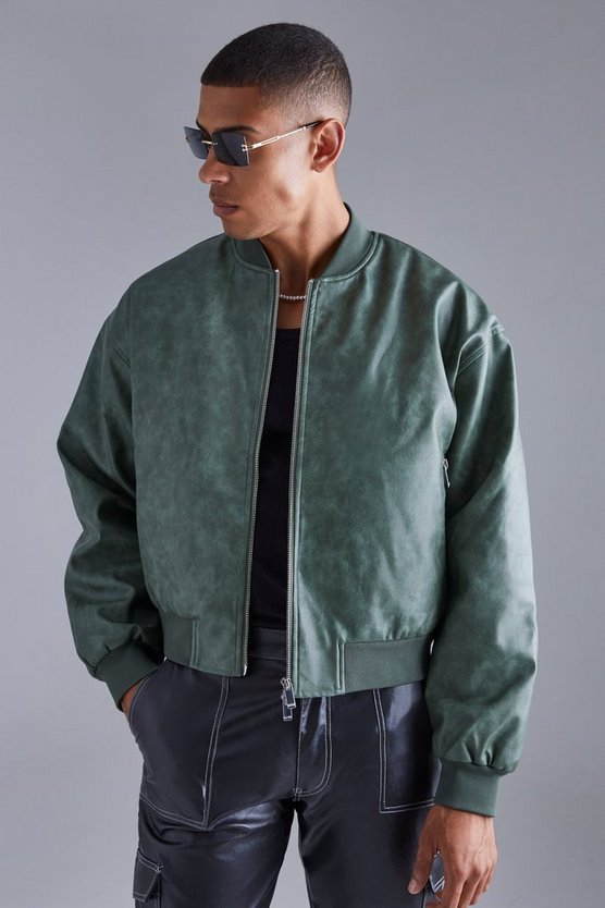 Kastige PU-Bomberjacke