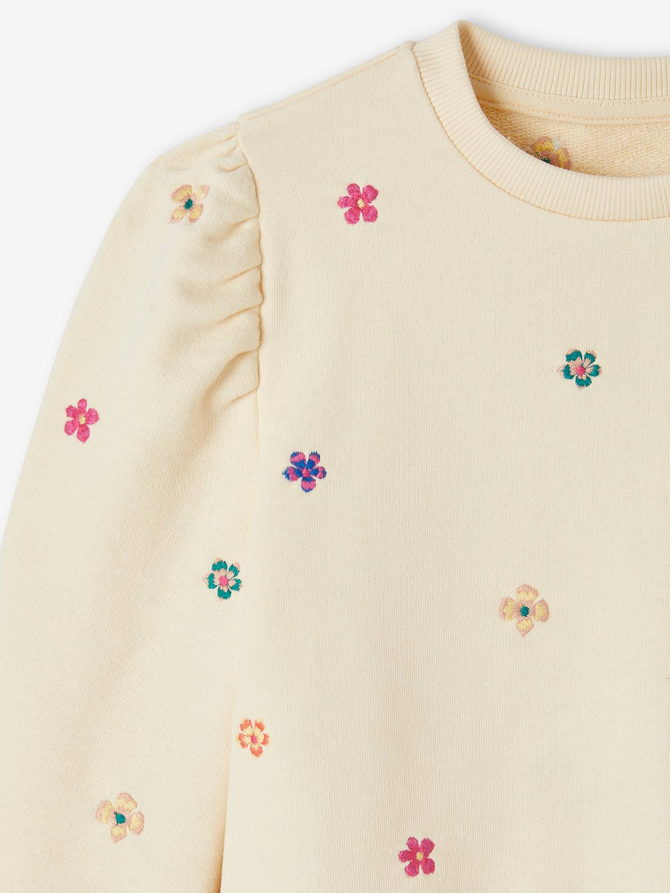 Vertbaudet Mädchen Sweatshirt mit Blumenstickerei - wollweiß