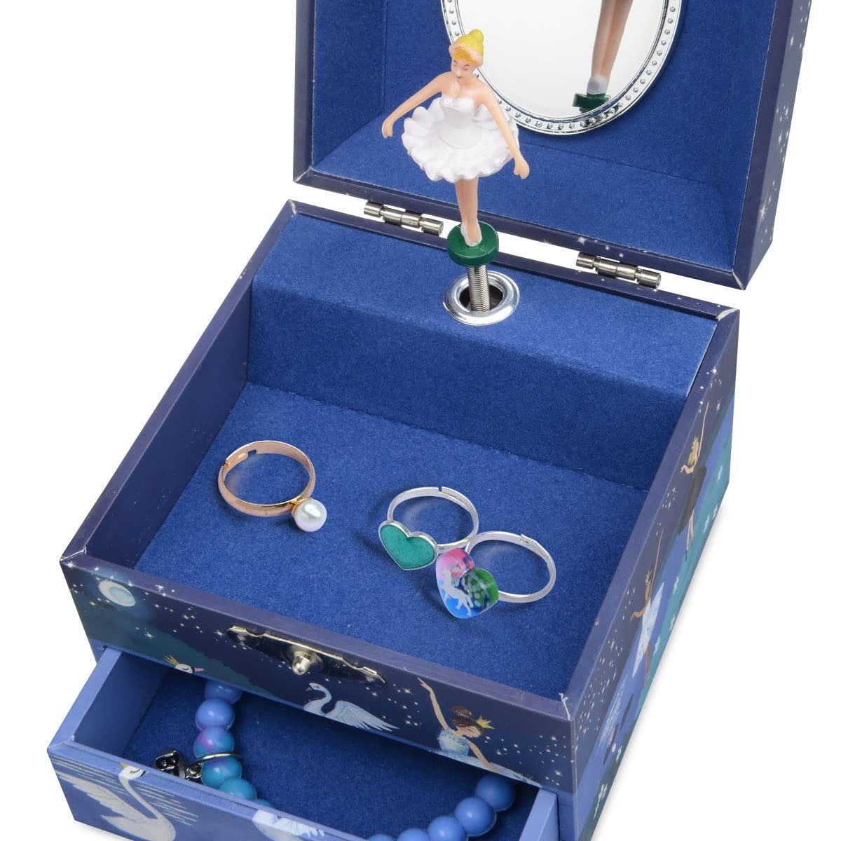 Jewelkeeper Schmuckkasten Spieluhr Schmuckschatulle mit Ausziehfach - Figur, Blau Glitter Blau Ballerina