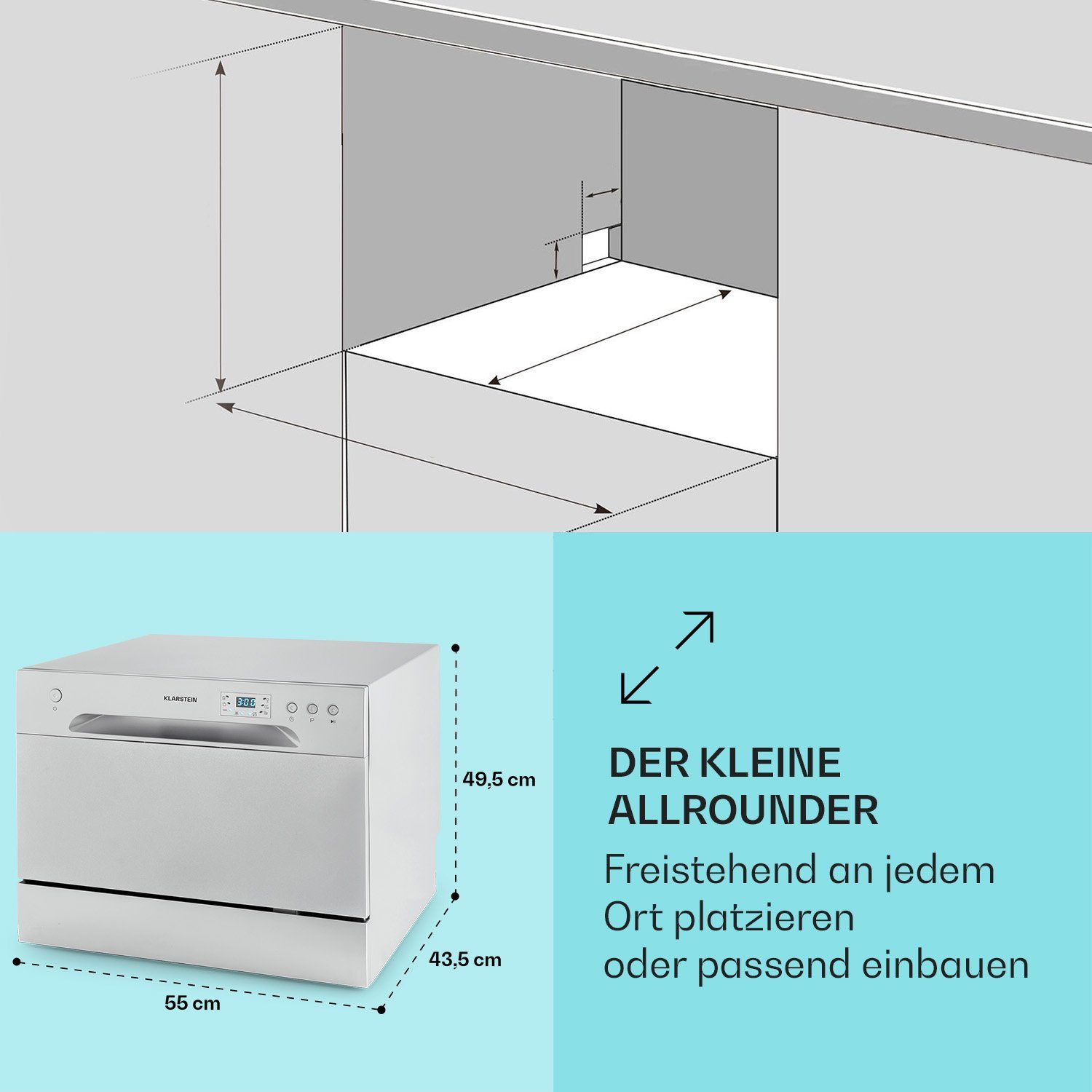 Klarstein Standgeschirrspüler Havasia UV 6 Geschirrspüler UV-Licht freistehend 1380W, 10041823, 7 l