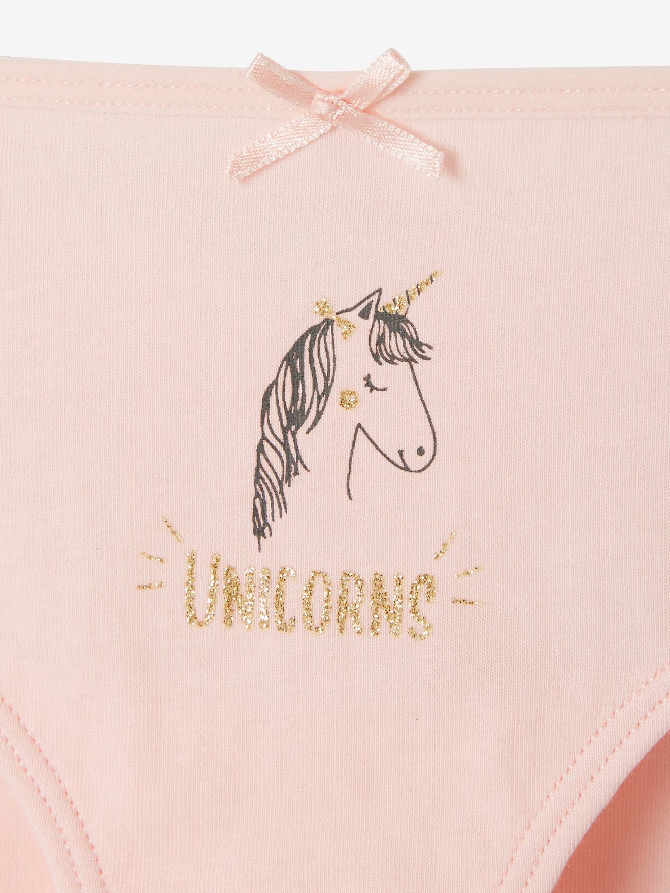 Lot de 3 culottes fille chats et licorne rose poudré