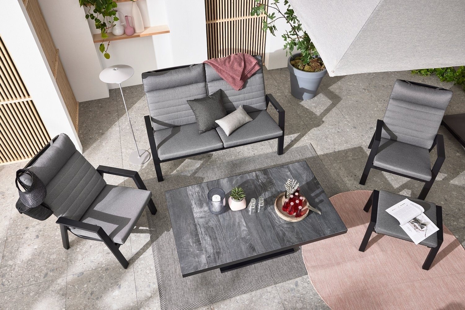 MONDO Gartensessel ASCELLA, Aluminium, Anthrazit, Grau, B 82 cm, Rückenlehne verstellbar, mit Sitz- und Rückenkissen