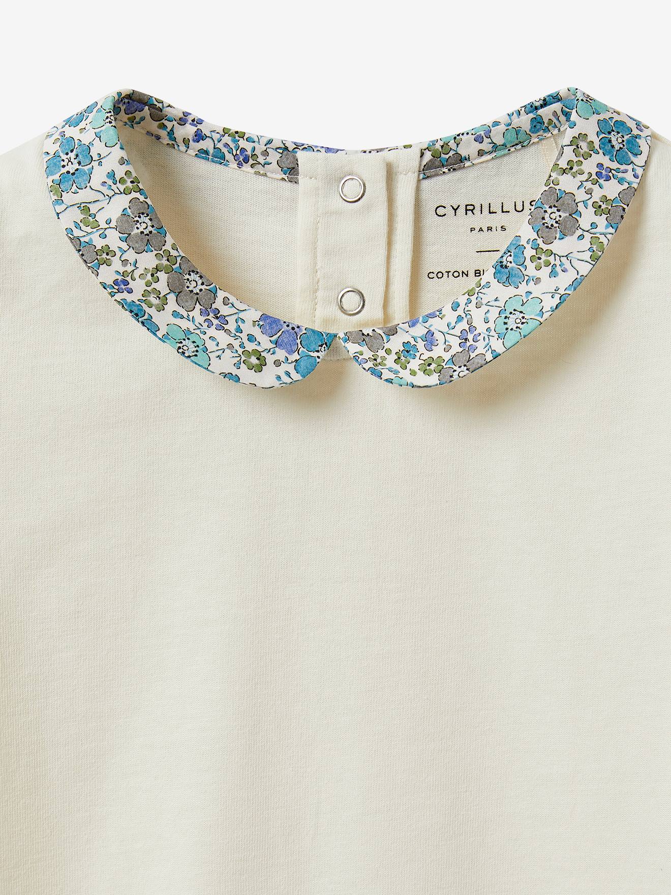 Tee-shirt fille col en tissu Liberty® CYRILLUS coton bio écru