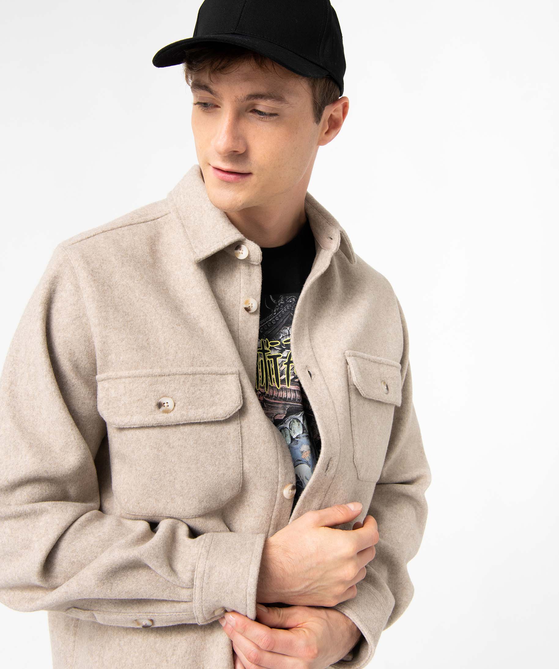 Surchemise homme épaisse et chaude beige | GEMO