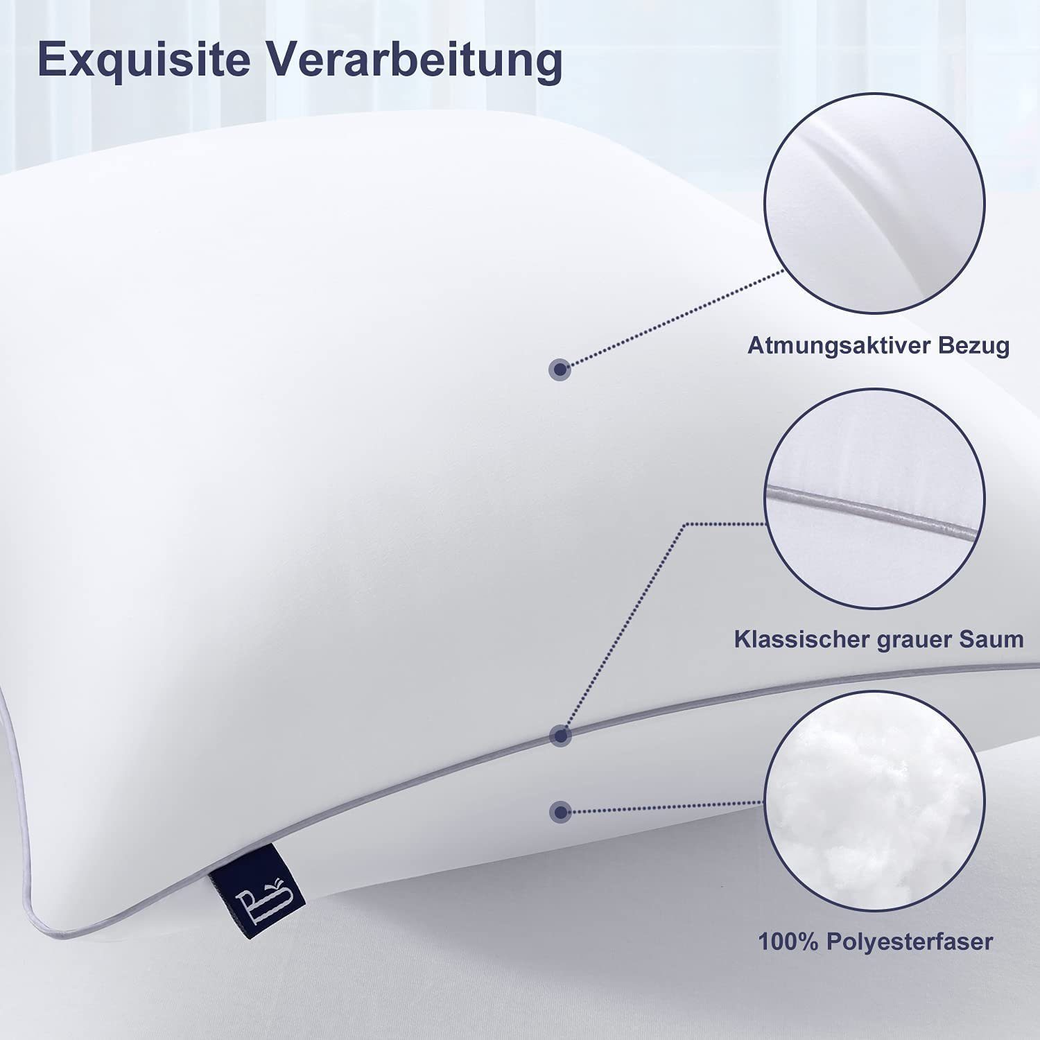 Kopfkissen Kopfkissen 2er Set, 80x80/40x80cm Zierkissen, BedStory, Waschbar 3D Mikrofaser Dekokissen Hotel Kissen Weich Hochwertig