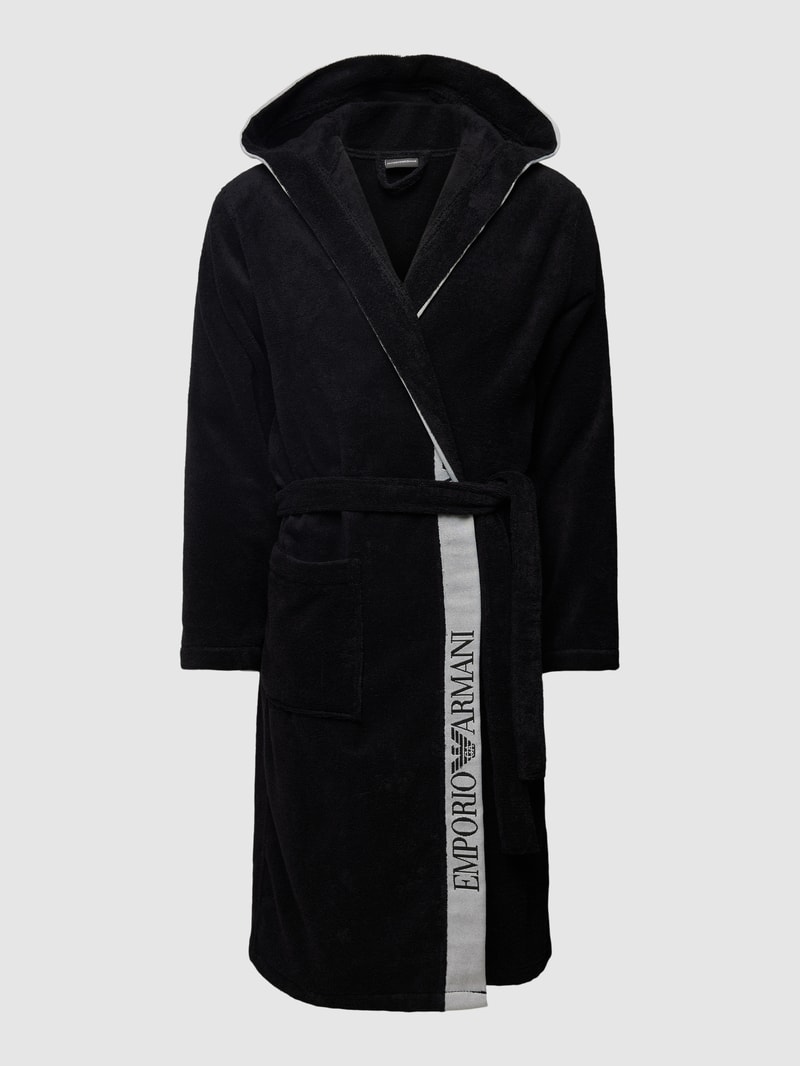 Bademantel mit Label-Print in schwarz