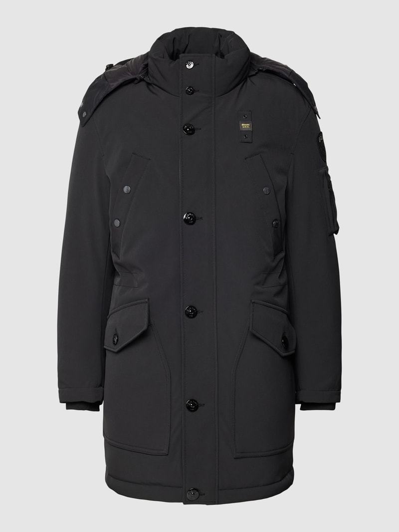Parka mit abnehmbarer Kapuze in schwarz