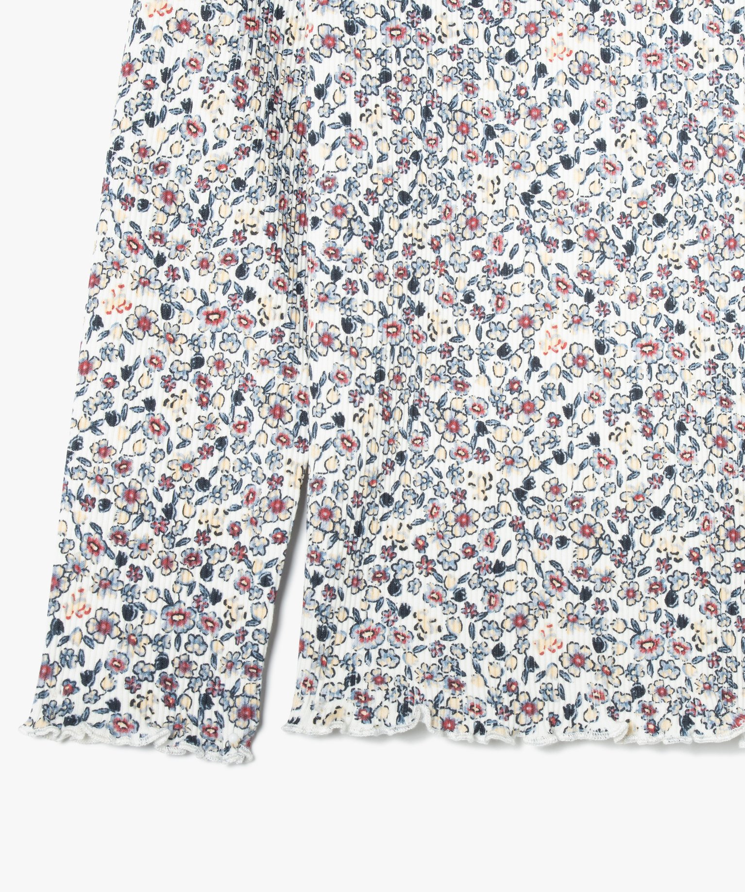 Tee-shirt fille en maille ctelée fleurie et col montant à manches longues