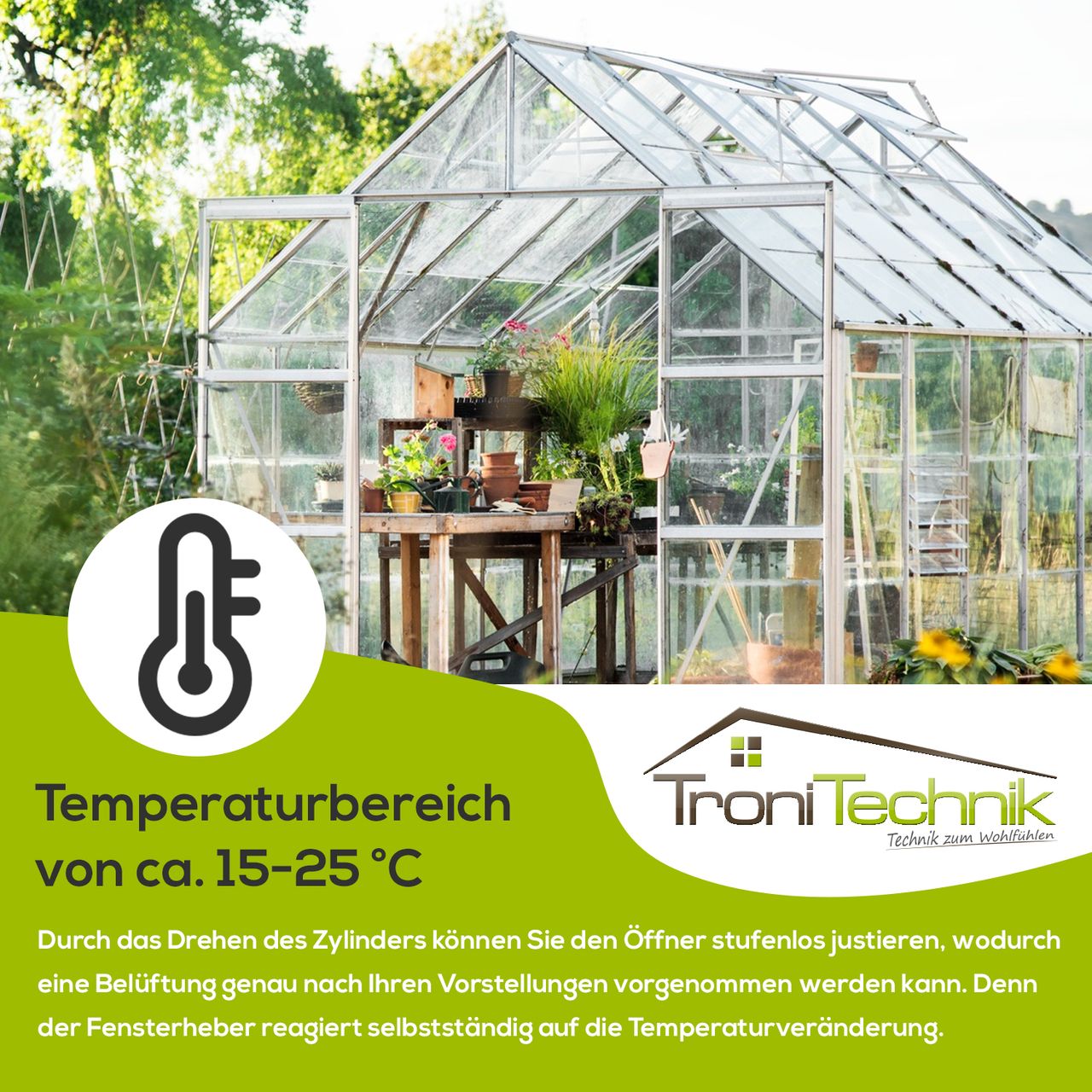 Garmio Automatischer Fensteröffner Gewächshaus Zuchthaus Tomatenhaus Treibhaus, Hubkraft 7 kg