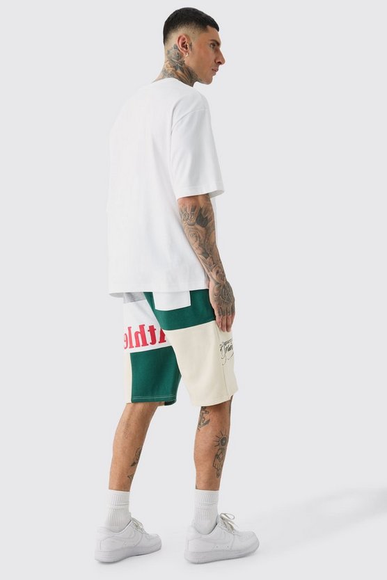 Tall lockere Patchwork Jersey-Shorts mit Print