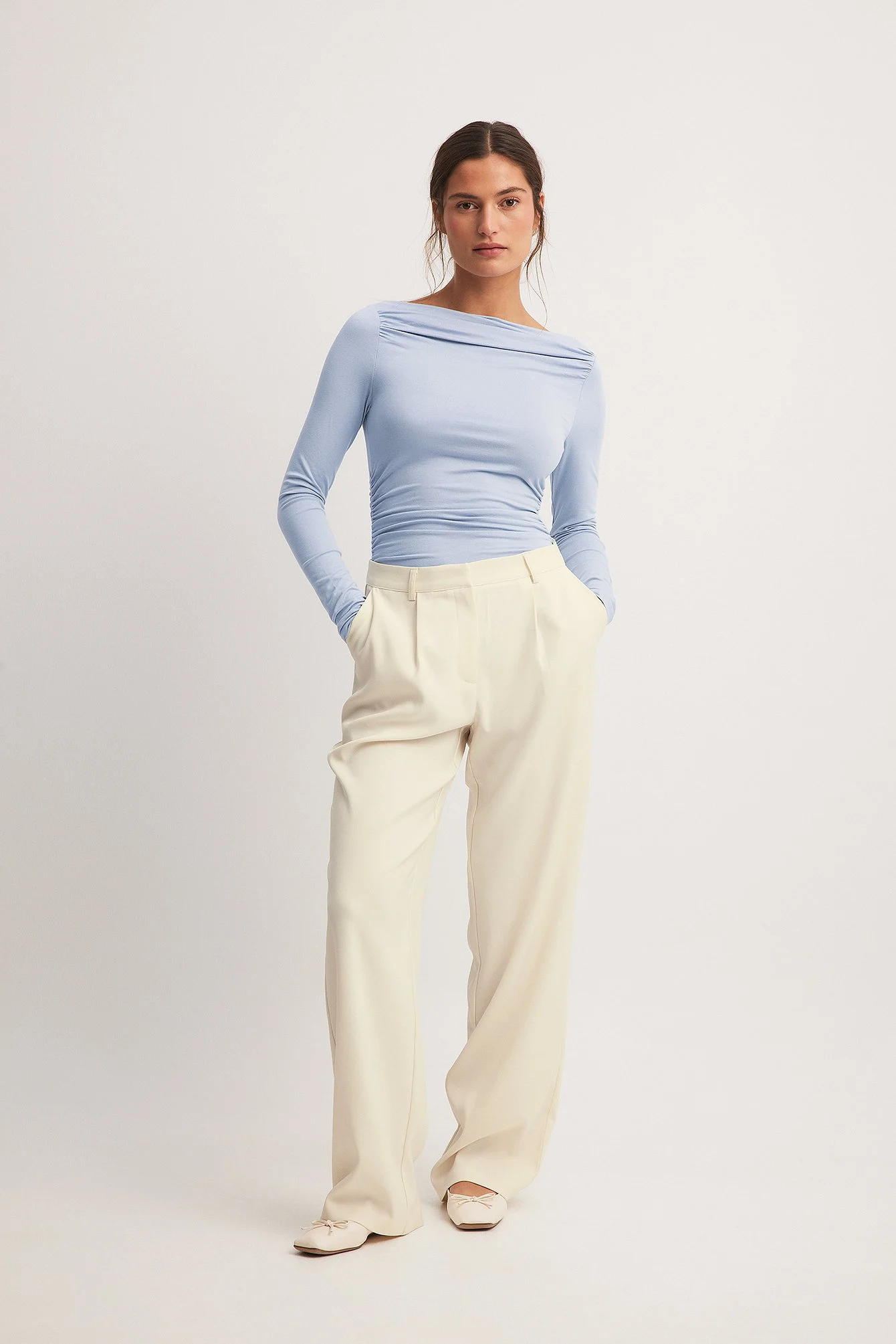 Soft Line Draped Long Sleeve Top
