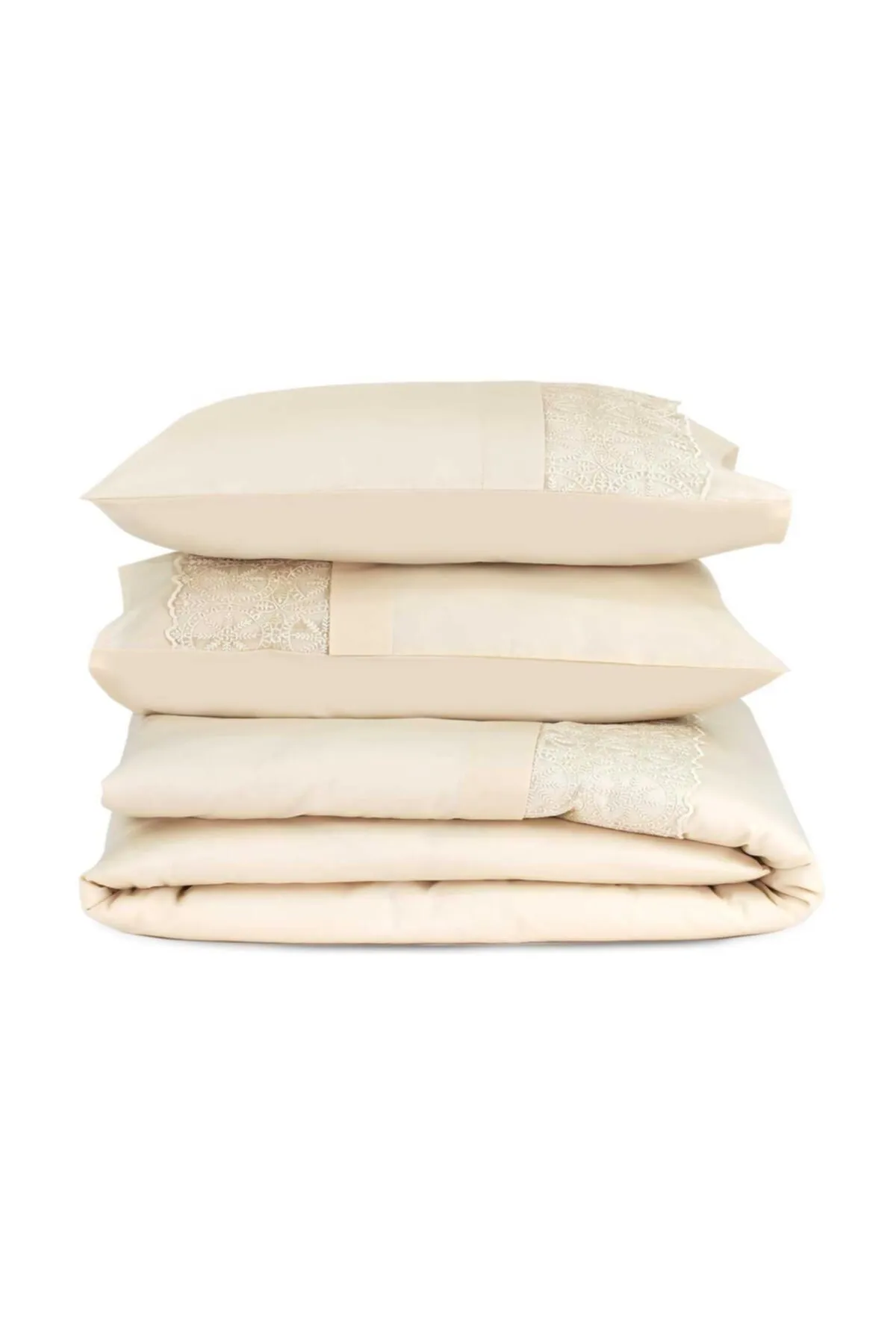 Elart  Cappuccino Elsa Bettbezug-Set für Doppelbett, 100 % natürliche Baumwollspitze, 4 Kissen, 6-teilig