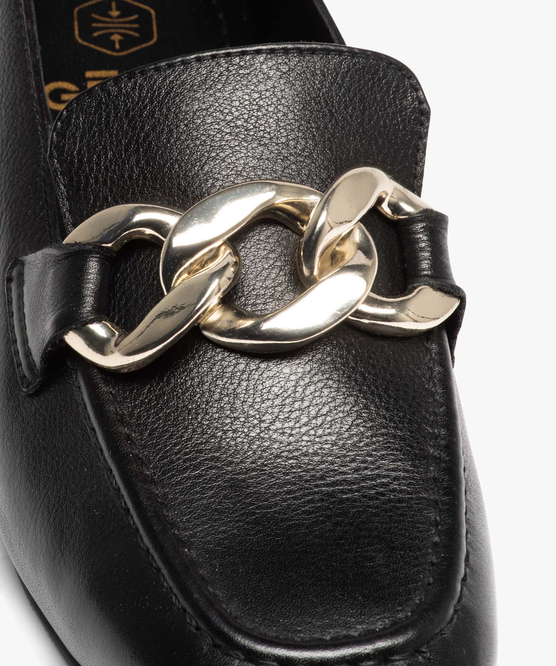 Mocassins femme en cuir avec bride chanette noir | GEMO
