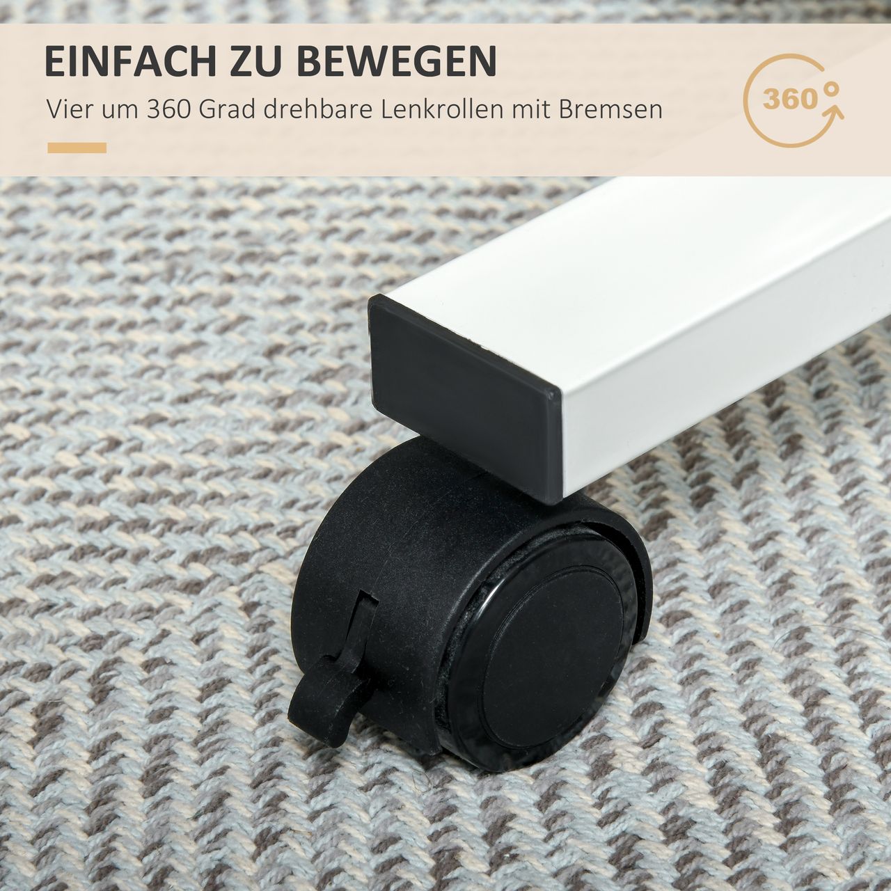 HOMCOM Höhenverstellbar Steh-Sitz Schreibtisch Laptoptisch Stehpult Beistelltisch mit Rollen C-förmig Platzsparend für Arbeitszimmer Sofa Bett Natur Weiß Belastbar bis 70 kg 65 x 48 x 70-110 cm