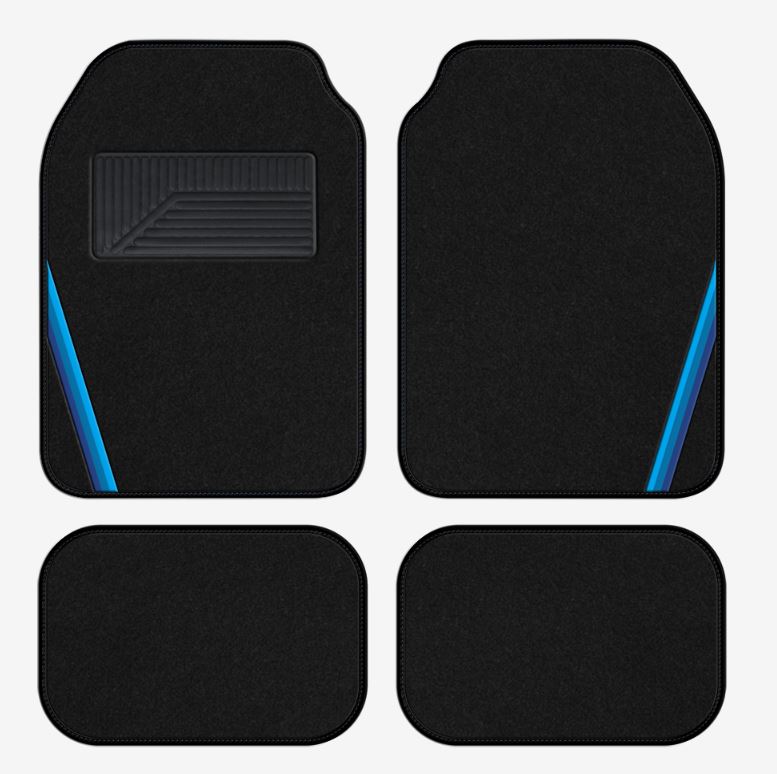 Universal-Teppichmatten Summer 1st PRICE, kompletter Satz, schwarz mit blauen Streifen - ATU