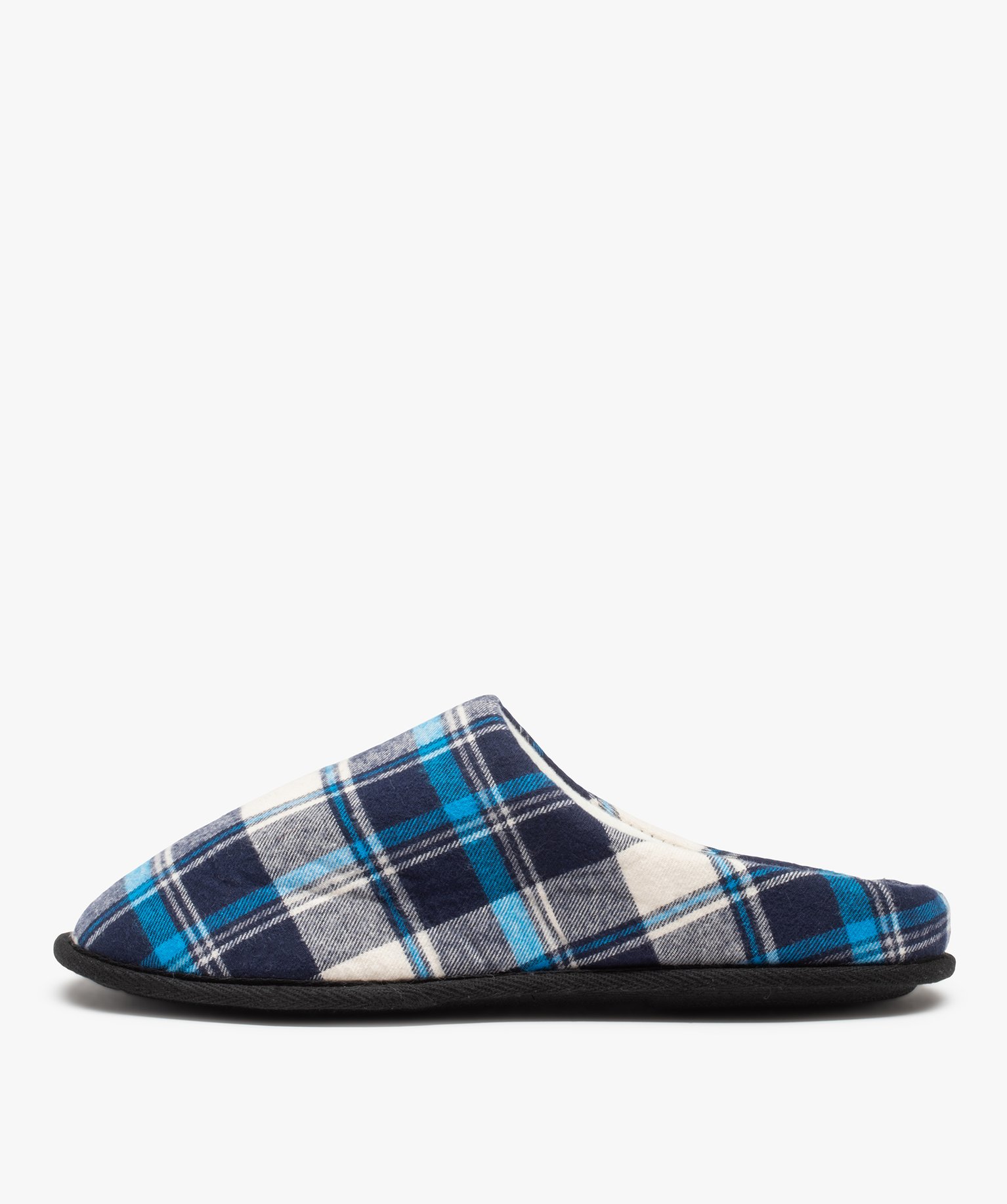 Chaussons homme mules plates à carreaux bleu | GEMO