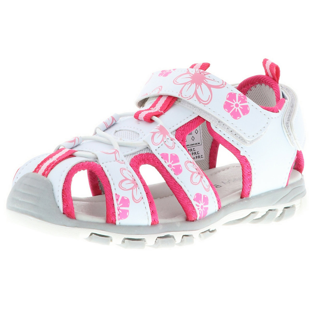 Kinder Mädchen Trekkingsandalen Outdoorschuhe Halbschuhe Klettverschluss Blümchen weiß/pink