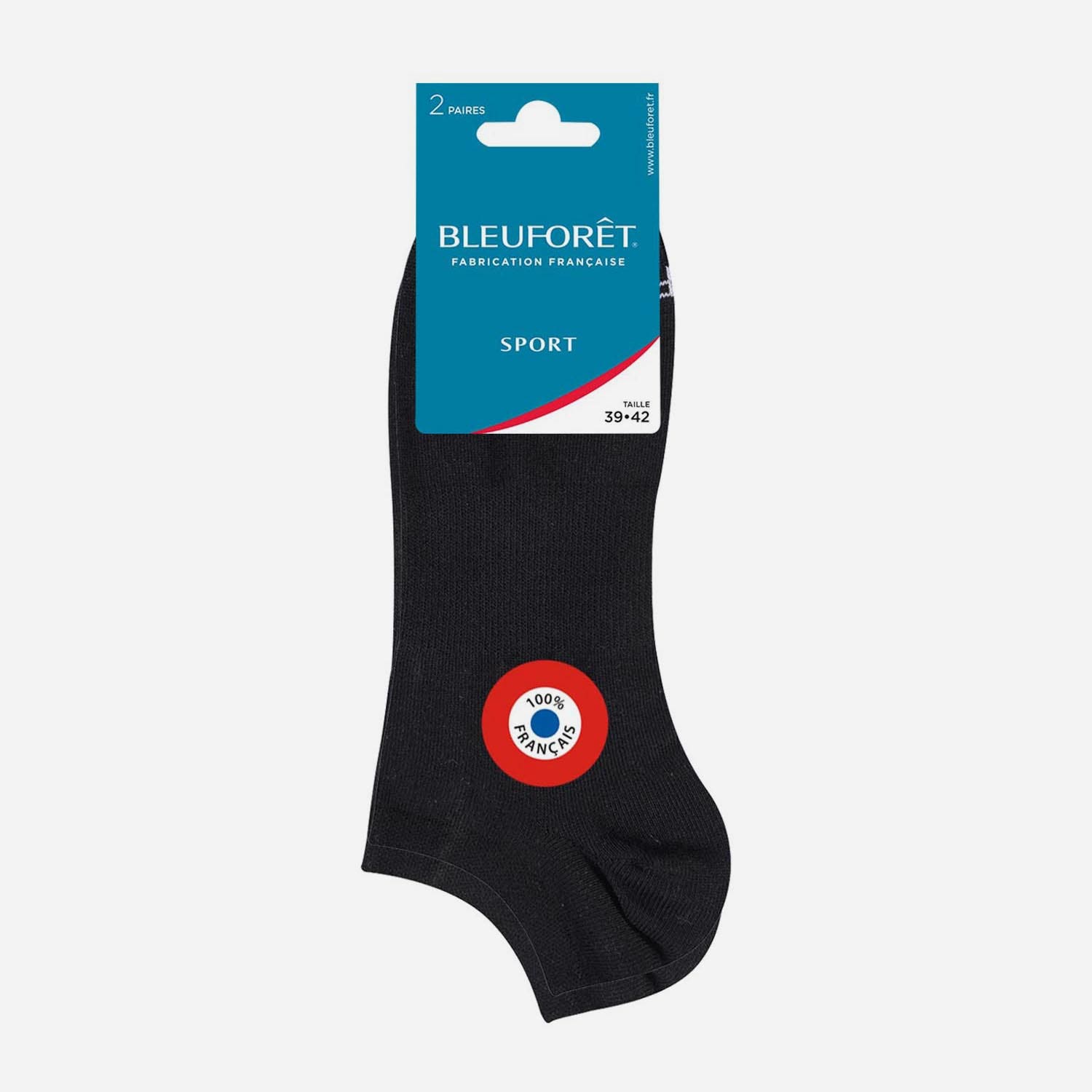 2 paires de chaussettes courtes Sport BLEUFORET noires Pointure 39-42