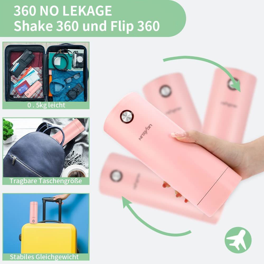 TWSOUL Wasserkessel Schnellkochkanne, kleine Teekanne, 3-in-1-Mini-Thermoskanne(Rosa)
