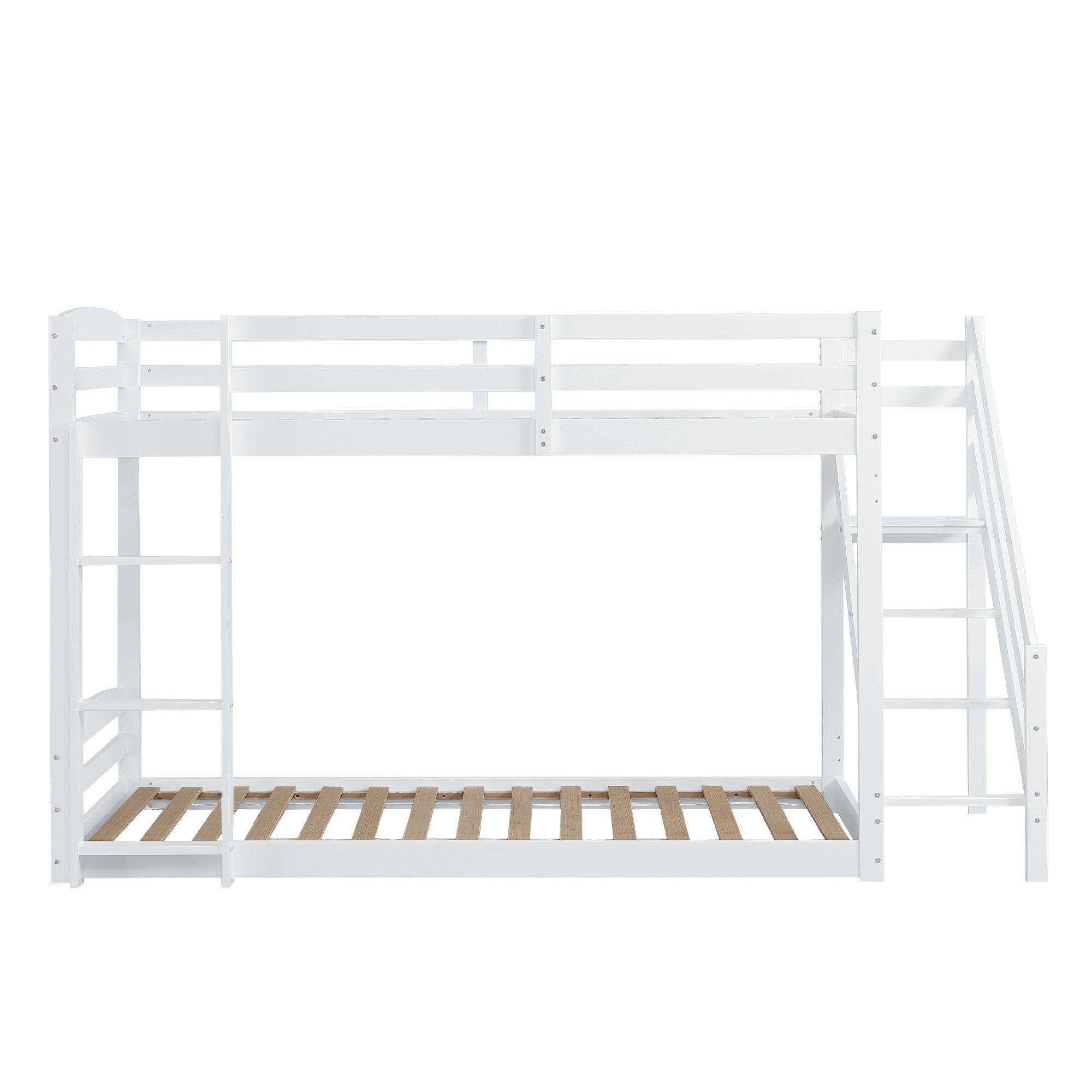 REDOM Etagenbett Holzbett Tagesbett Kinderbett Gästebett 90*200cm (mit zwei Sicherheitstreppen links und rechts, Massivholz-Etagenbett mit Lattenrost), ohne Matratze